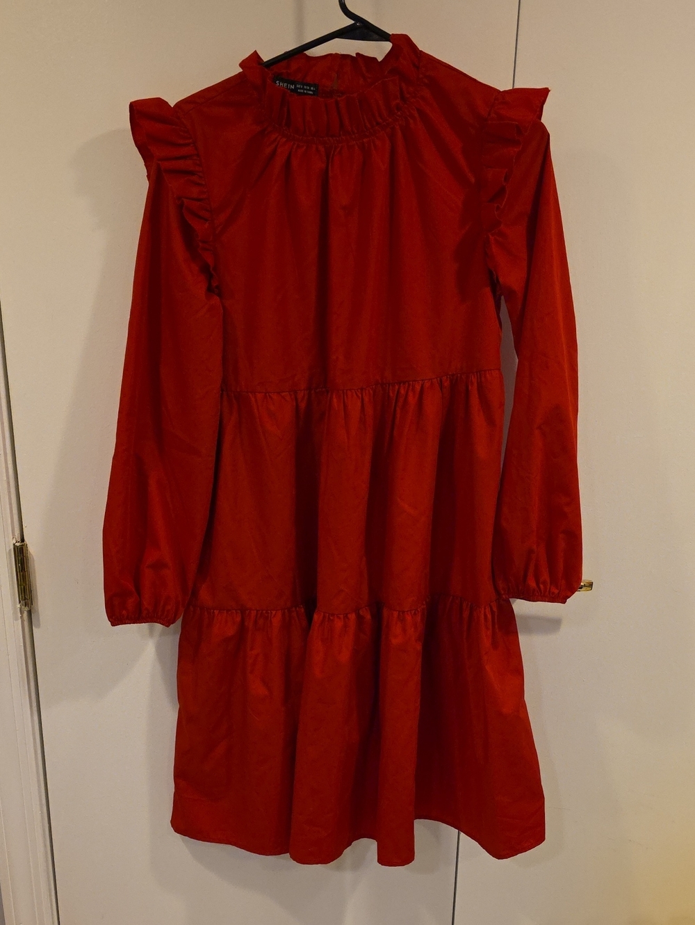 SHEIN Red Long-Sleeve Ruffle Tiered Dress Size S
